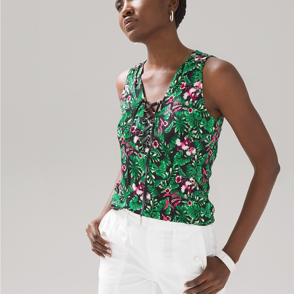 NWT White House black market matte jersey lace up tank